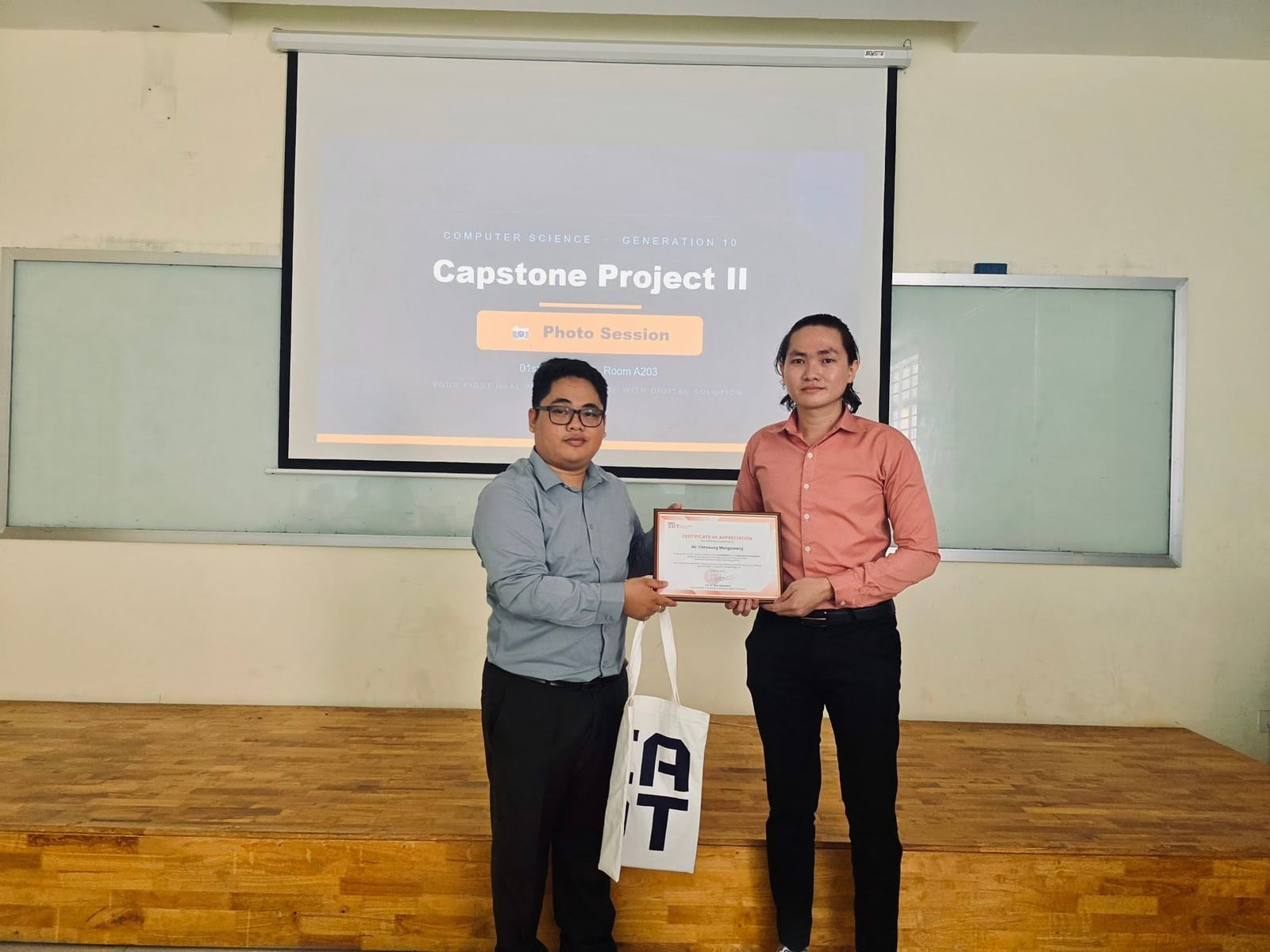 Receiving a certificate of appreciation for serving as a jury member